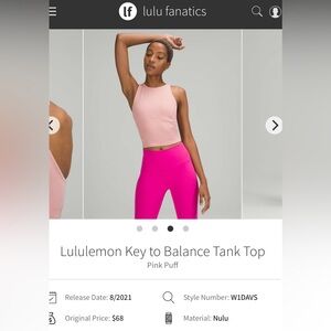 GUC Lululemon Key to Balance Yoga Tank Top in Pink Puff, size 0